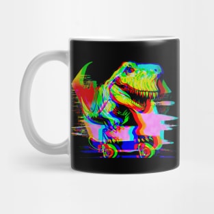 Glitched T-rex Dinosaur Skateboarding Expressionism Mug